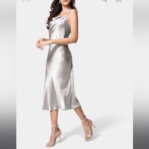 Luxe Satin Starlight Silver Cowl Neck Dress